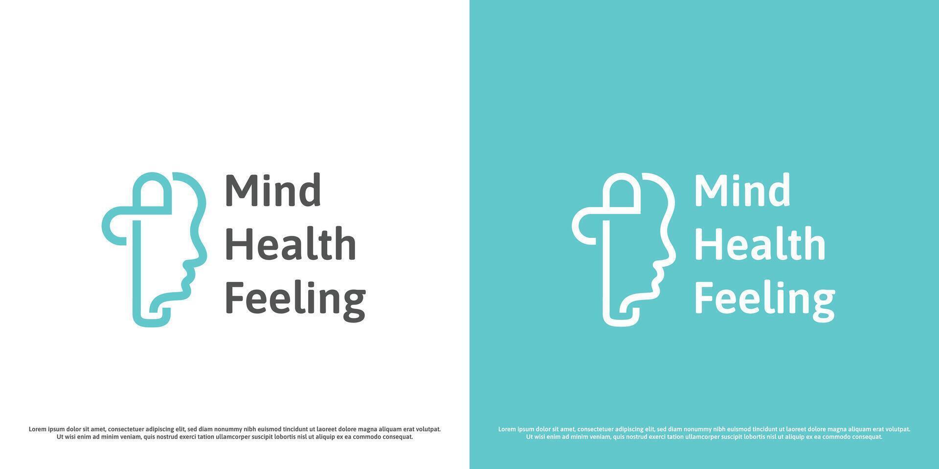 Mind health logo design illustration. Silhouette of human head face plus cross mental medical care support mind awareness pensive cerebral feelings neurology. Minimal simple people icon symbol. vector