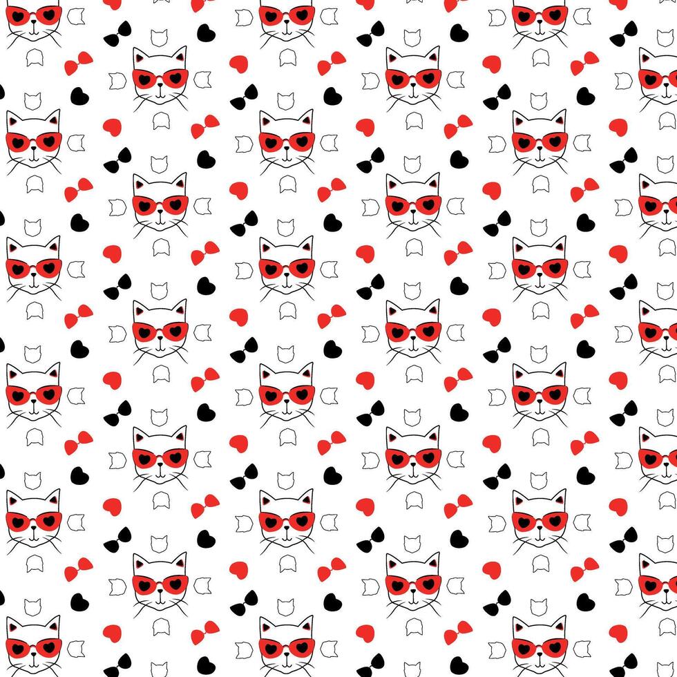 cute cate cartoon pattern with sunglasses and love. textile design vector