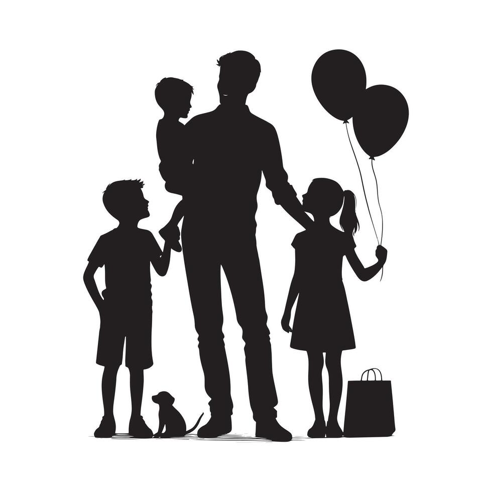 Happy Father's Day father and children set silhouette. full view white background vector