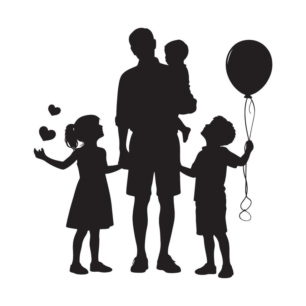 Happy Father's Day father and children set silhouette. full view white background vector