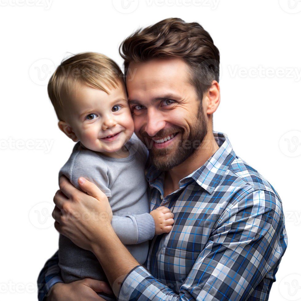 Smiling Father Embracing His Young Son in a Warm, Indoor Setting png