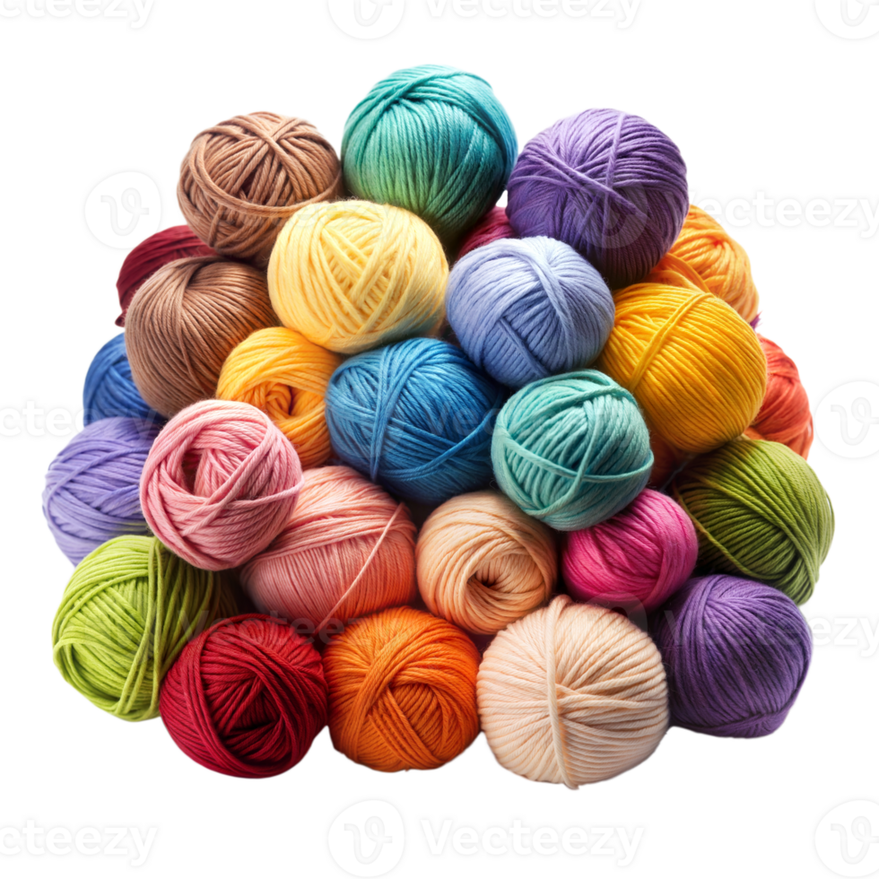 Colorful Array of Yarn Balls Neatly Arranged on a Transparent Background png