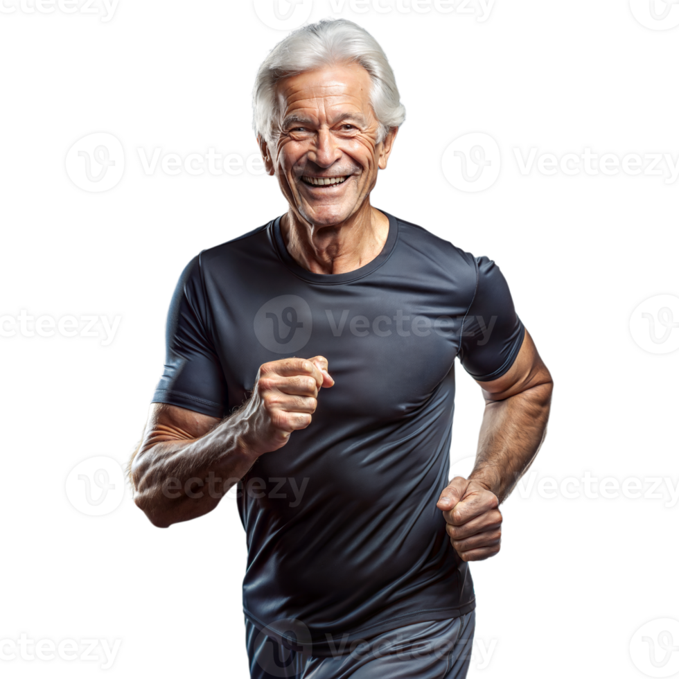 Active Senior Man Smiling While Jogging Against Transparent Background png