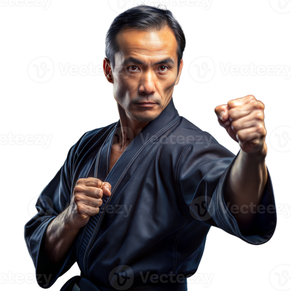 Martial Artist in Black Gi Posing for a High-Quality png