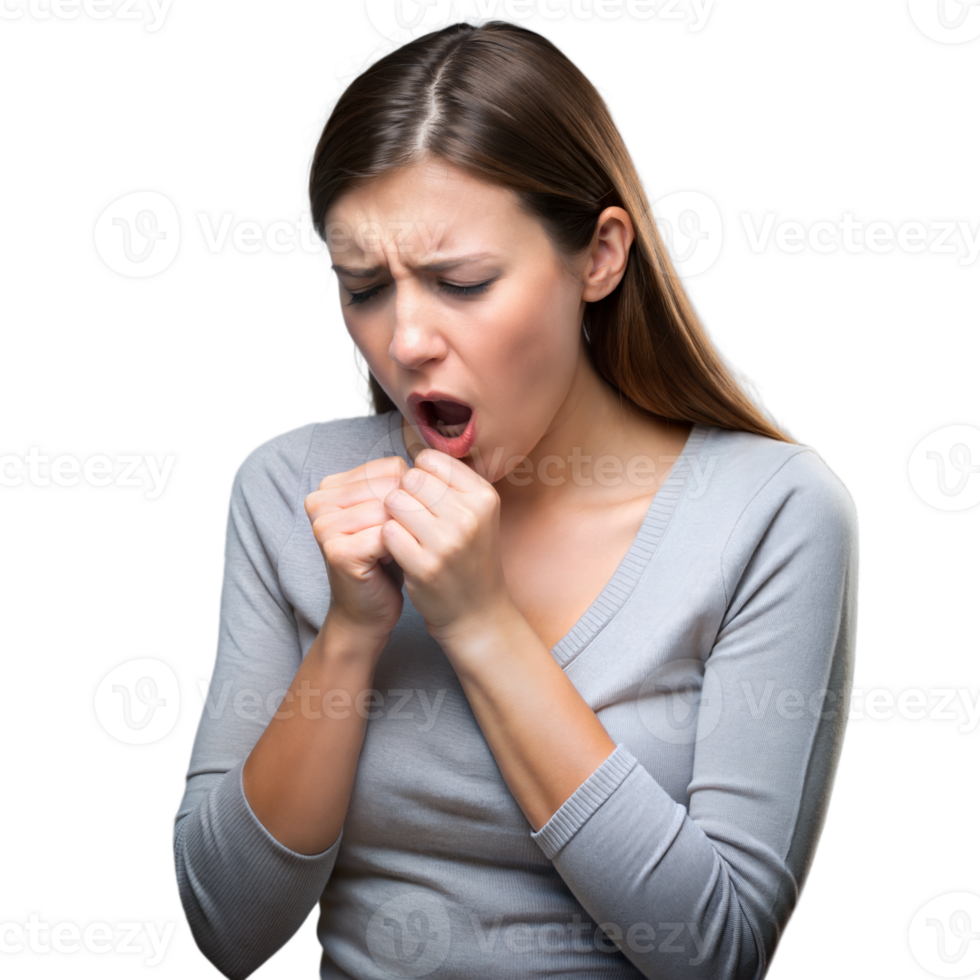 Young Woman Coughing Or Choking While Standing Against Transparent Background png
