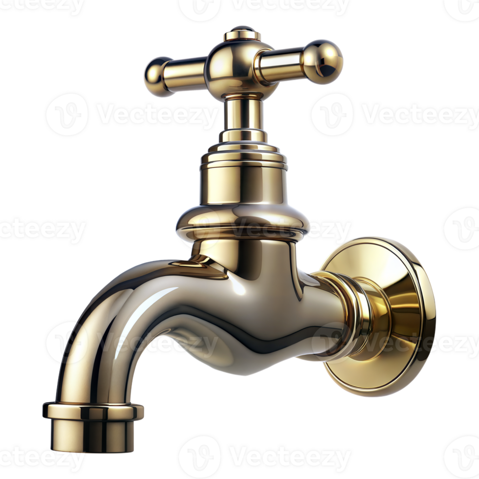 Shiny Brass Water Faucet on Transparent Background png
