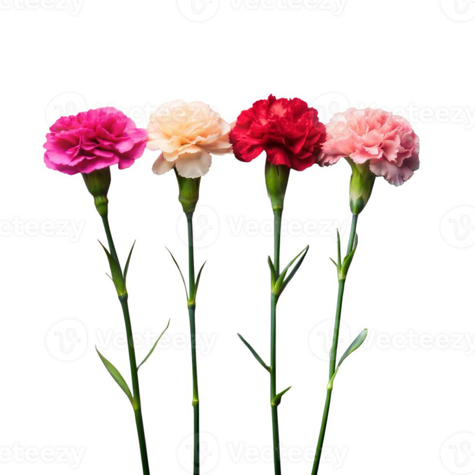 Vibrant Assortment of Carnation Flowers on a Transparent Background png