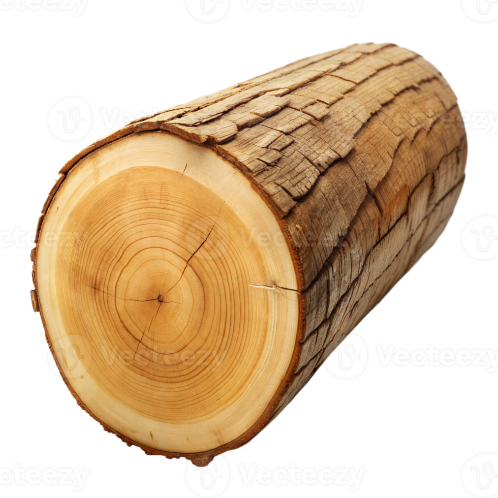 Close-Up of Tree Log With Bark and Growth Rings on Transparent Background png
