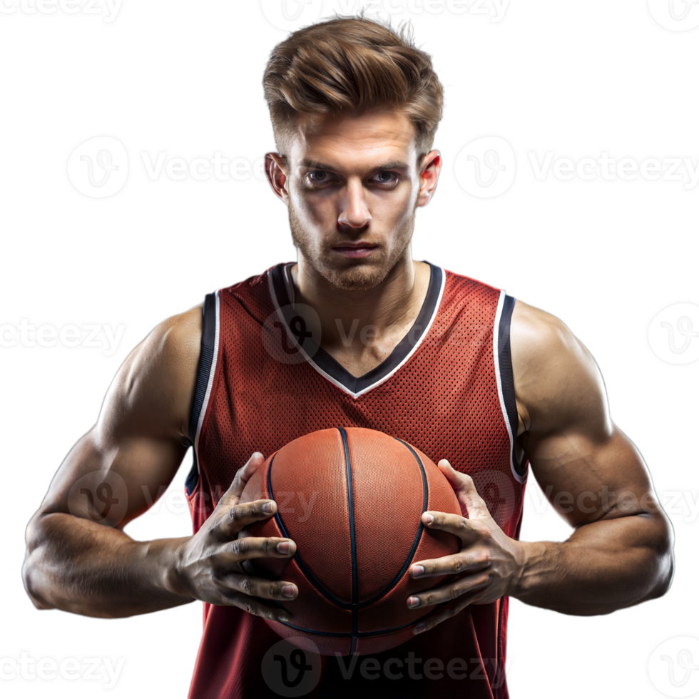Serious Basketball Player Holding Ball Transparent Background png