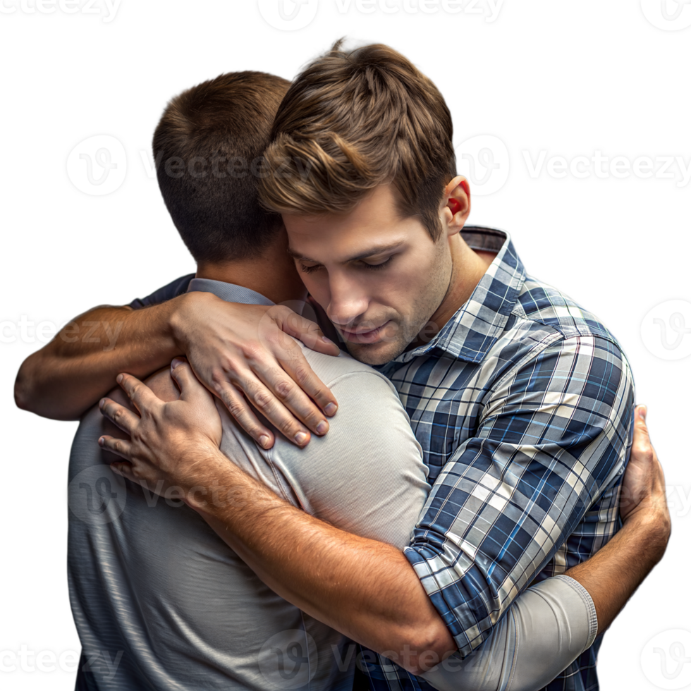 Compassionate Embrace Between Two Men Expressing Support and Comfort png