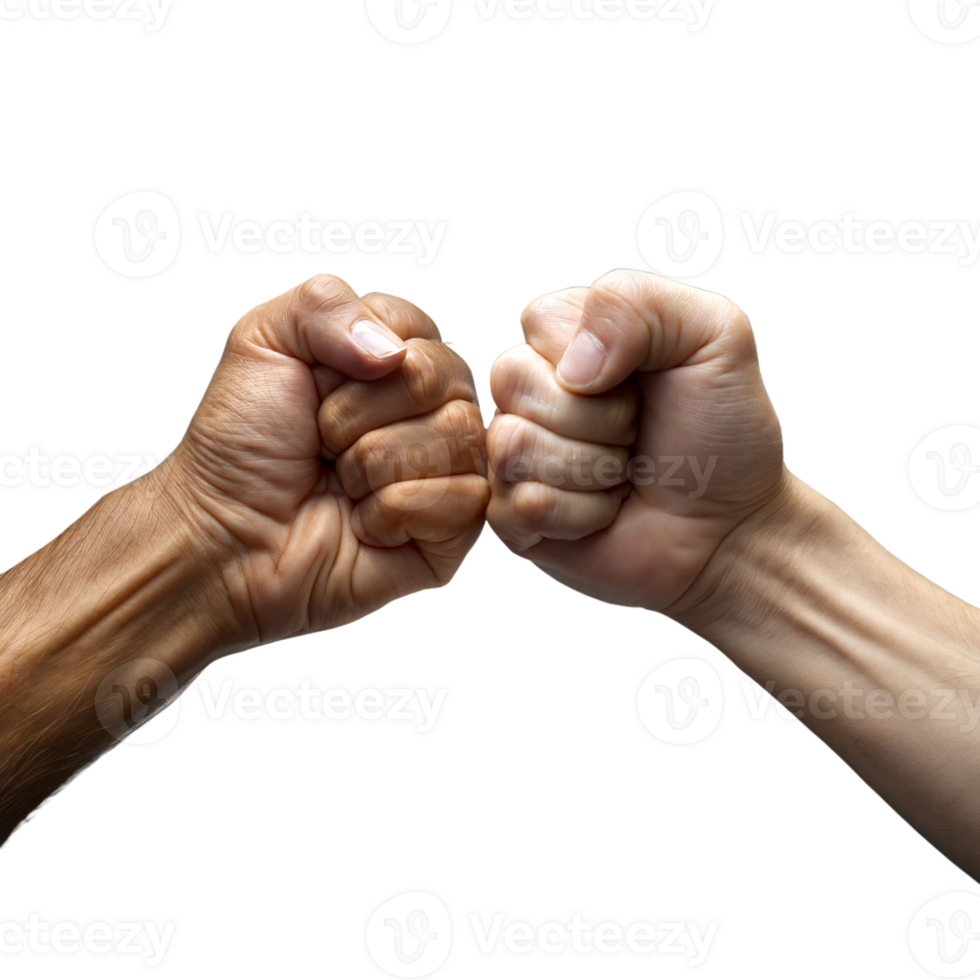 Two Hands of Diverse Skin Tones in a Fist Bump Gesture Against a Transparent Background png