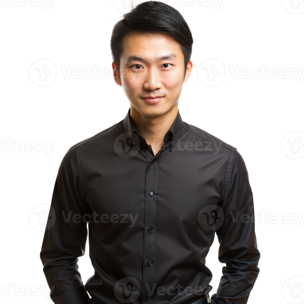 Smiling Young Man in Black Shirt With Transparent Background in Daylight Studio png