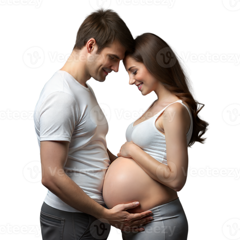 Loving Couple Enjoying A Tender Moment With Expecting Mother Cradling Baby Bump png