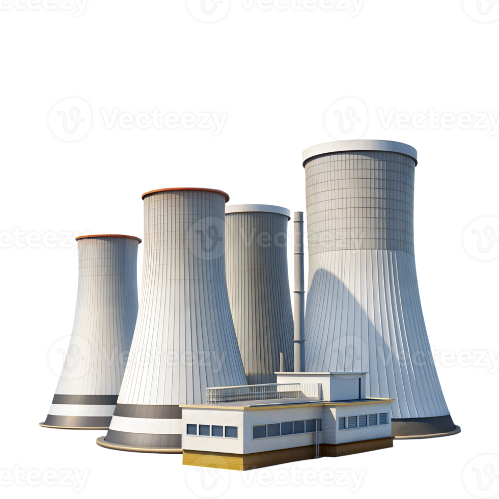 Industrial Cooling Towers at a Power Plant on a Clear Day png