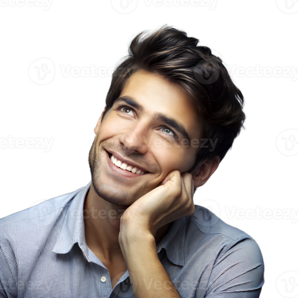 Handsome Young Man Smiling and Looking Upwards With a Dreamy Expression png