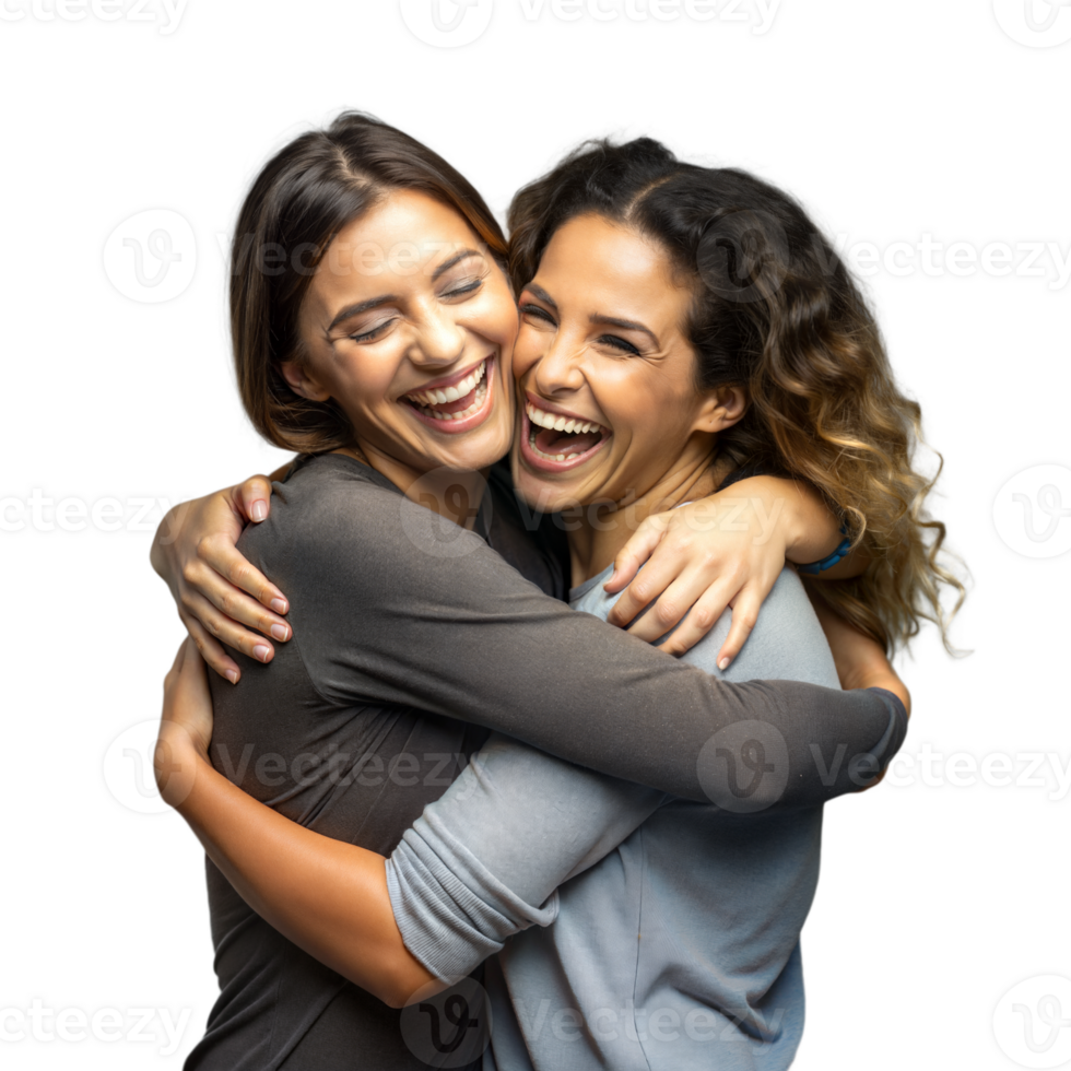 Joyful Embrace Between Two Women Sharing a Heartfelt Laugh png