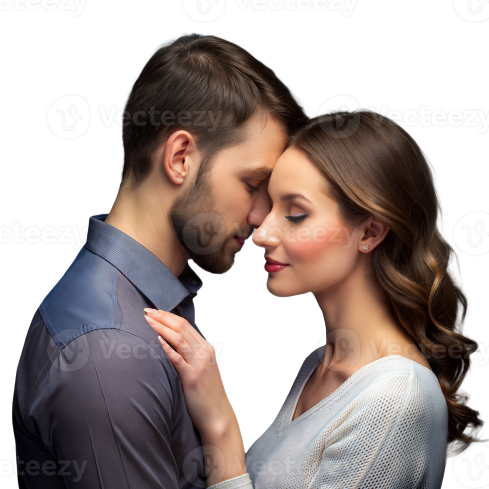 Romantic Couple Embracing and Touching Foreheads With Eyes Closed png
