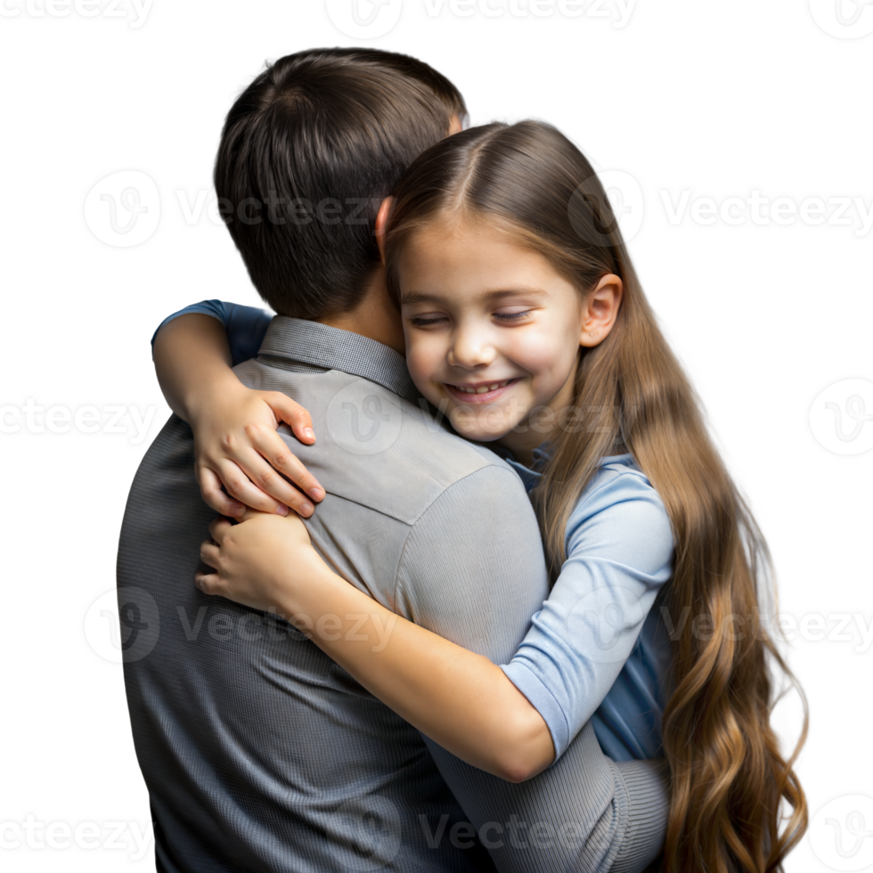 Heartwarming Embrace Between a Father and His Smiling Daughter in Casual Attire png