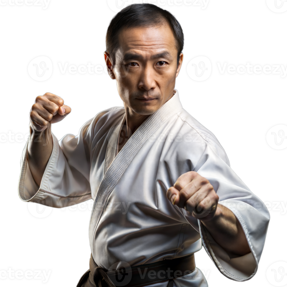 Martial Artist Practicing Karate in a Determined Expression png