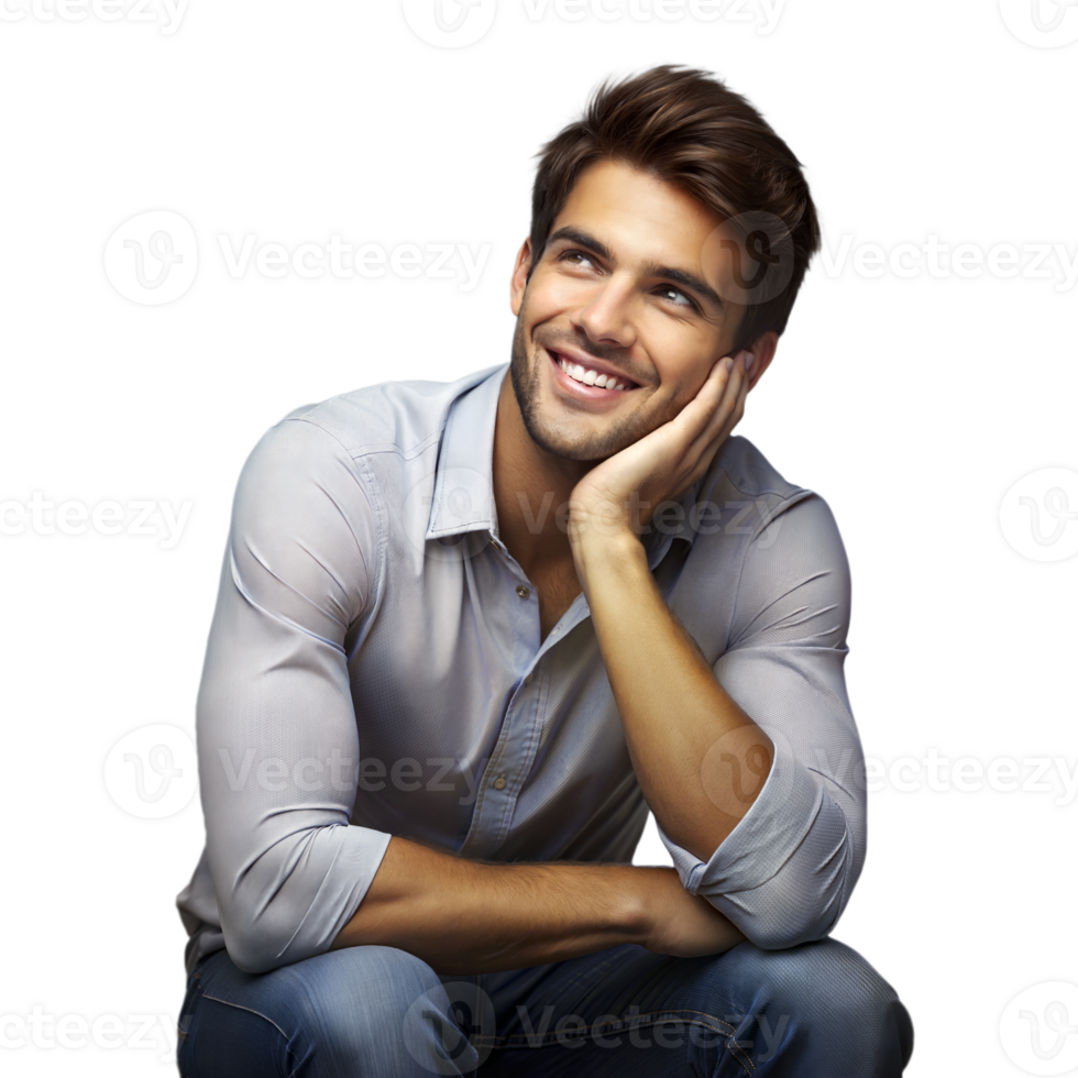 Smiling Young Man Leaning on Hand in Casual Shirt Against Transparent Background png
