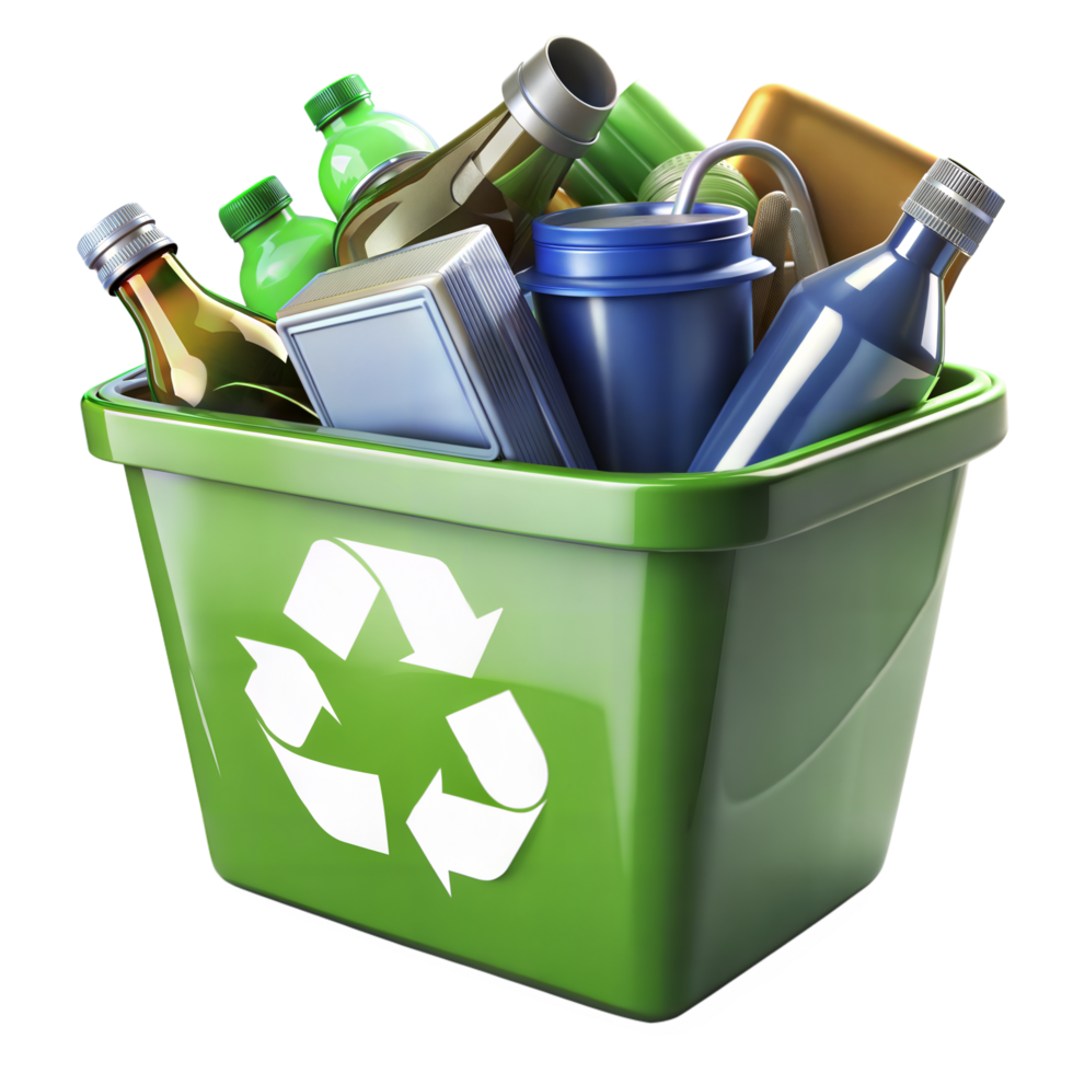 Green Recycling Bin With Bottles and Cans png