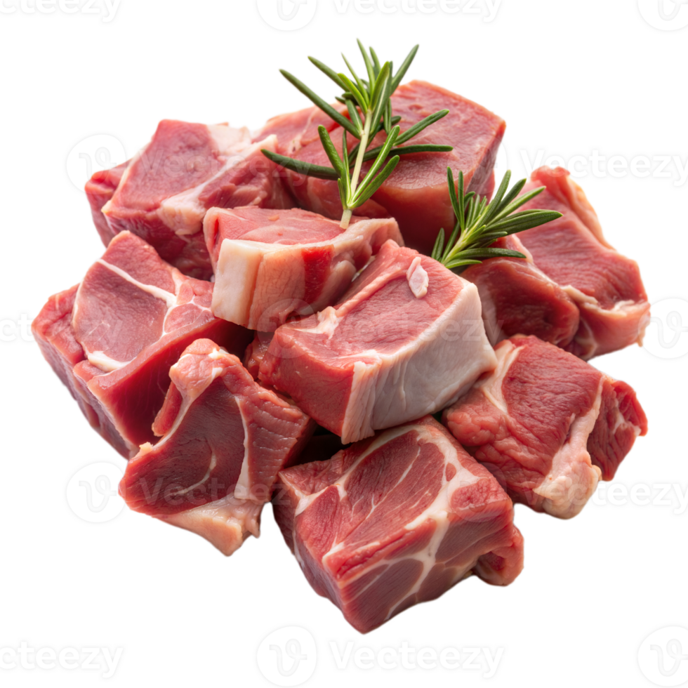 Fresh Raw Lamb Cubes With Rosemary on a Transparent Background png