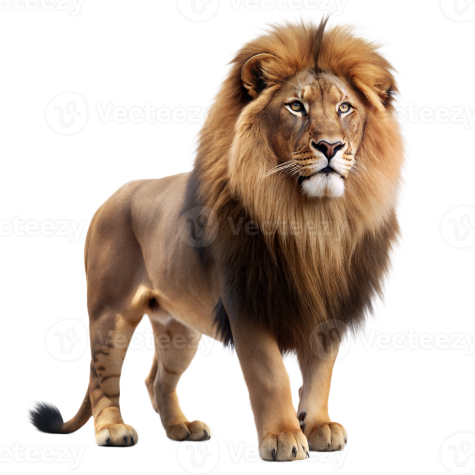 Majestic Lion Standing on Transparent Background in High Detail png