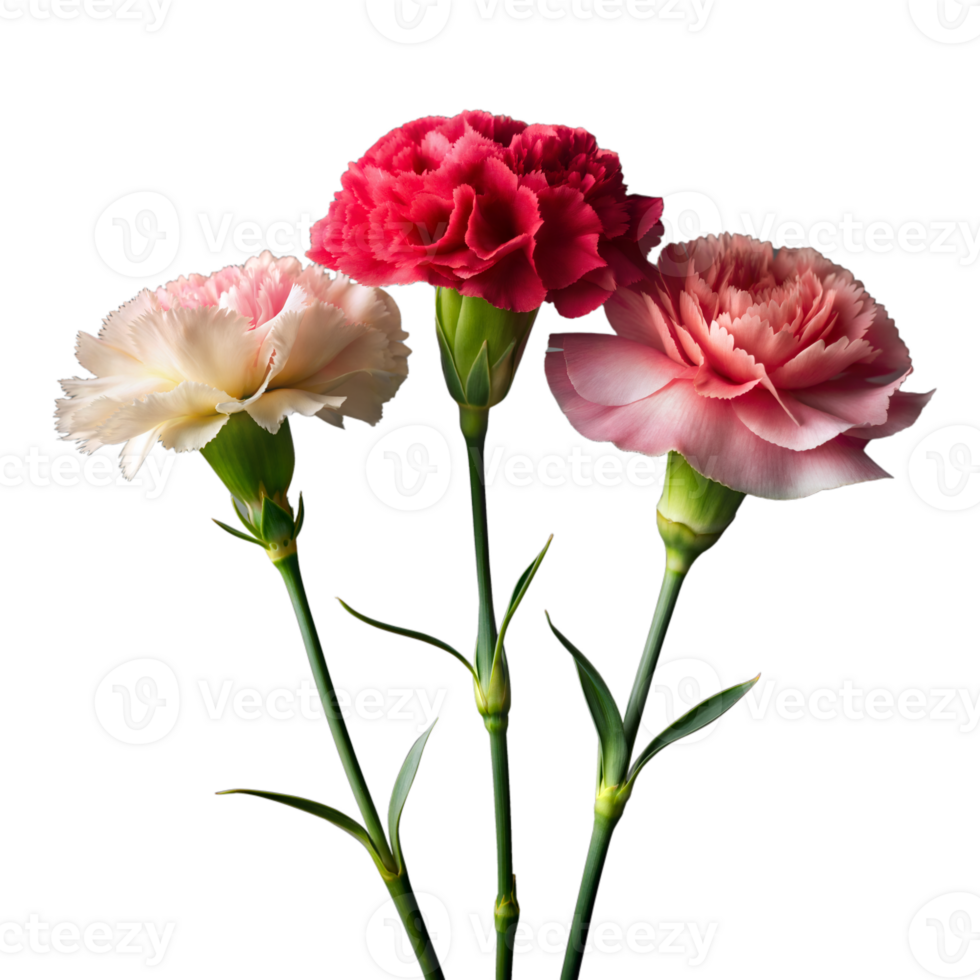 Three Carnations on Transparent Background png