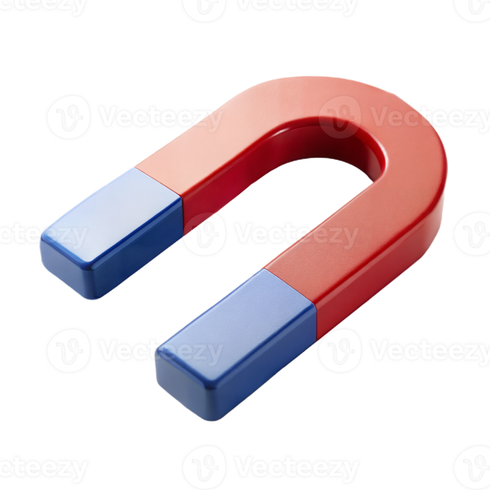 Red and Blue U-Shaped Magnet on a Transparent Background in High Quality Image png