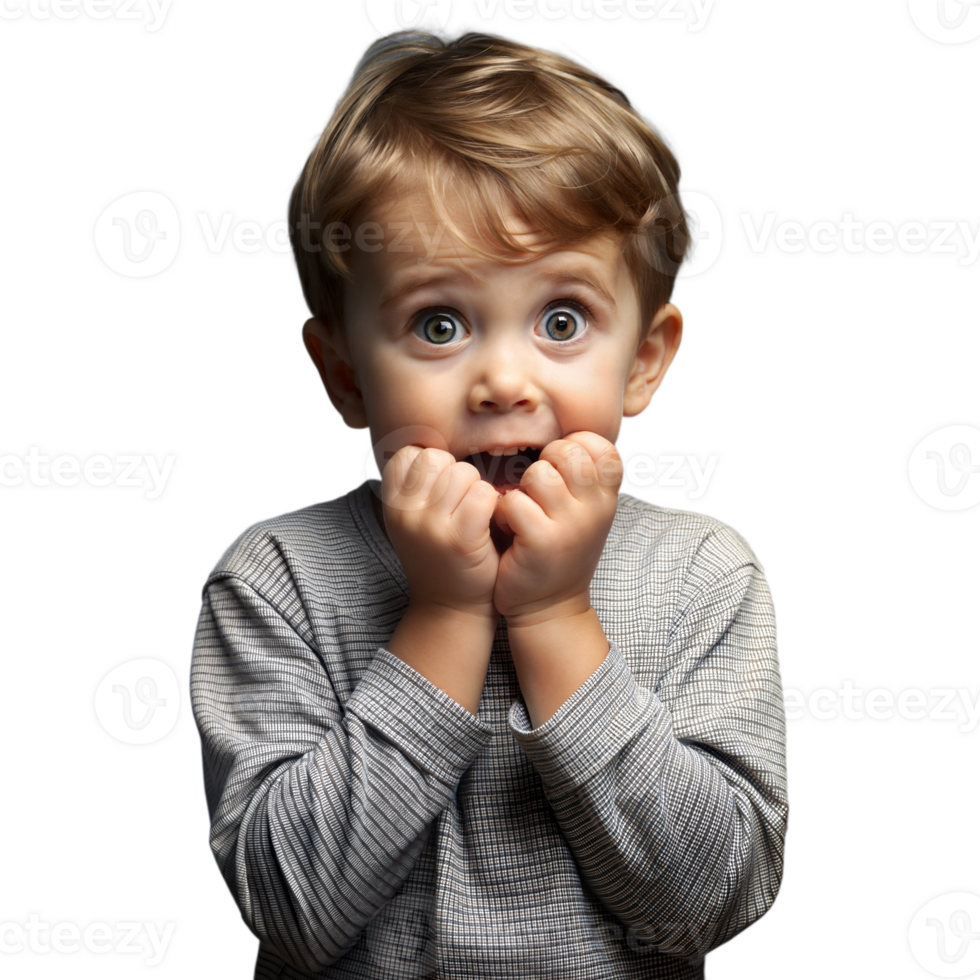 Young Boy in Gray Sweater Displaying Excited Expression in Studio Setting png