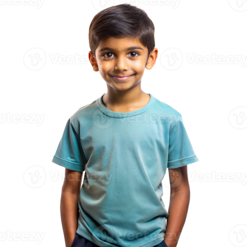 Portrait of a Smiling Young Boy Wearing a Blue T-Shirt on a Transparent Background png