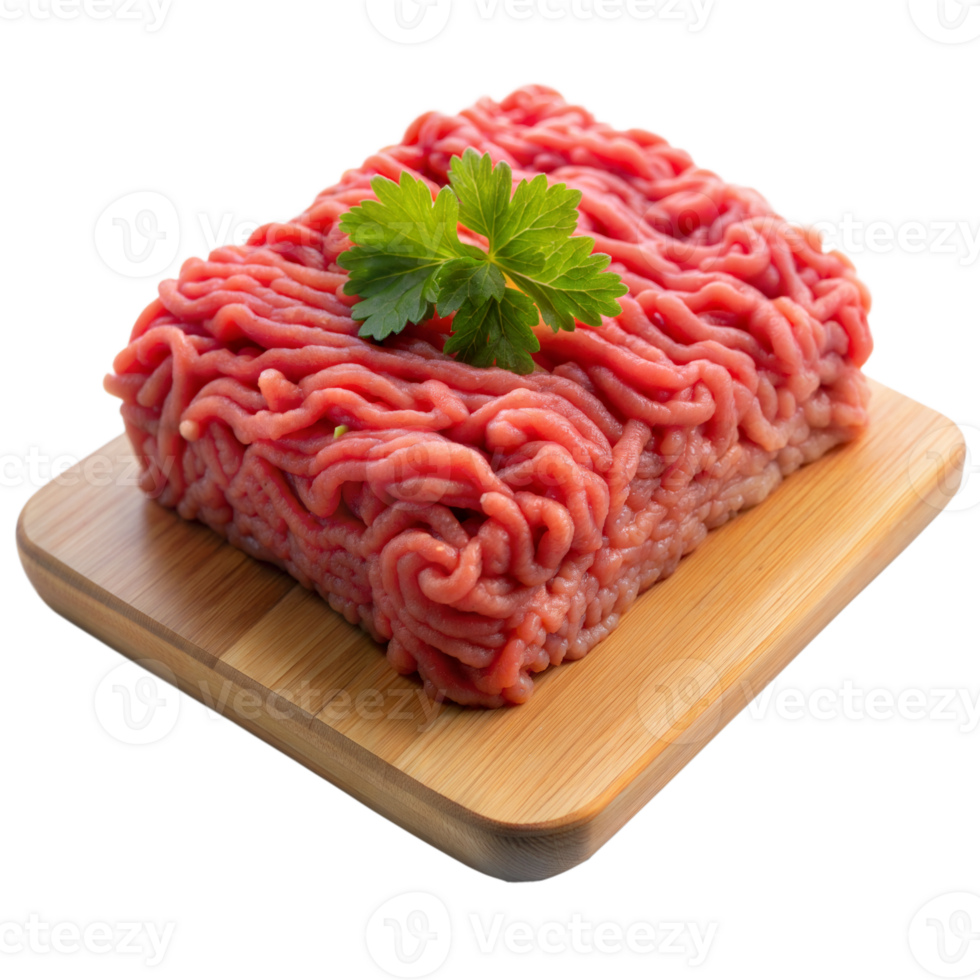 Fresh Ground Meat With Parsley on Wooden Board During Daytime png