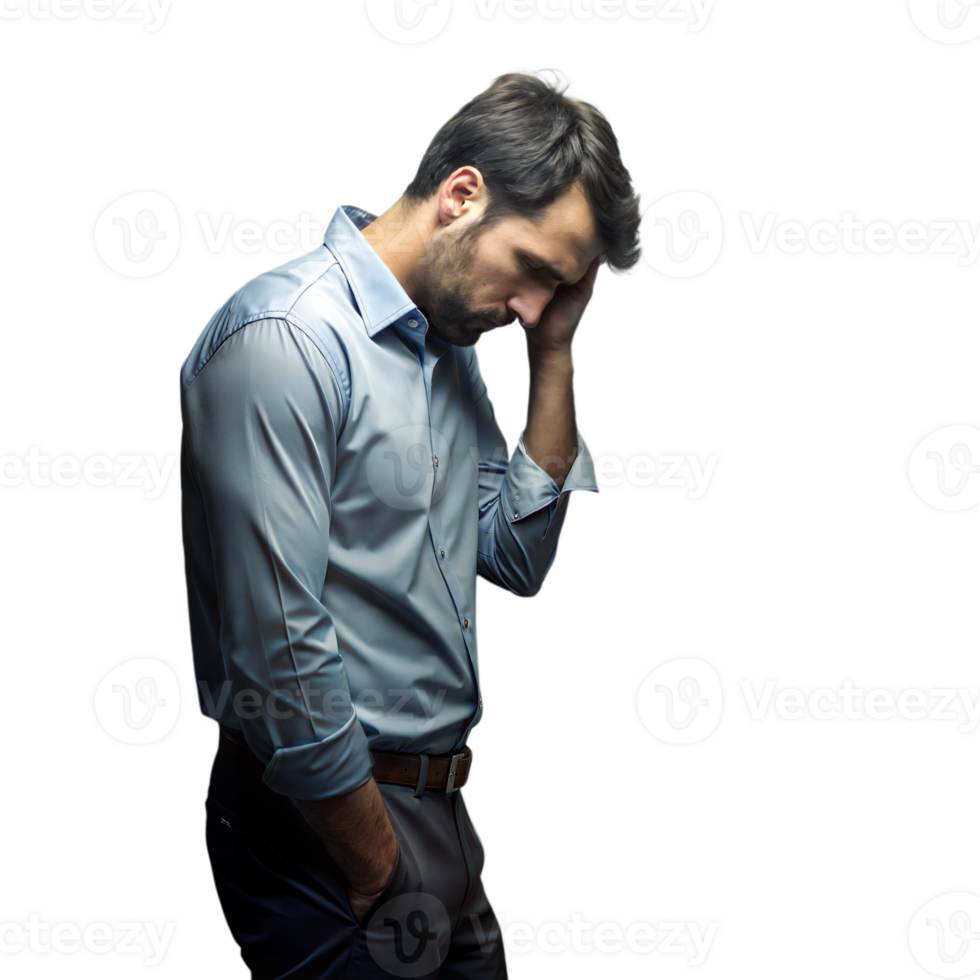 Distressed Young Man in Shirt With Hand on Head Expressing Frustration png