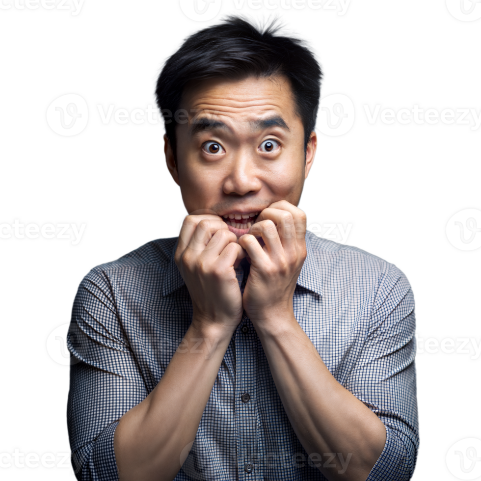 Nervous Man Biting Fingernails in Studio With Transparent Background During Daytime png