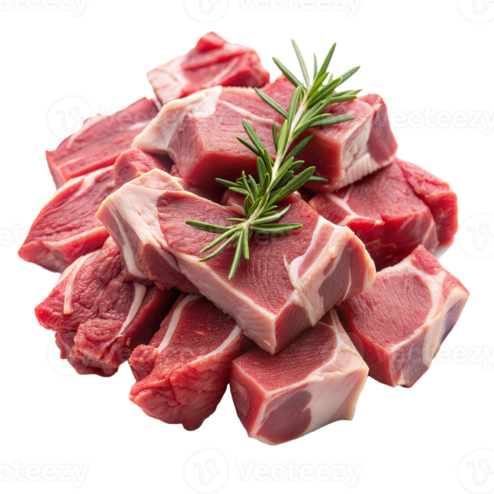 Stack of Freshly Cut Lamb Chops With Rosemary Garnish on a Transparent Background png