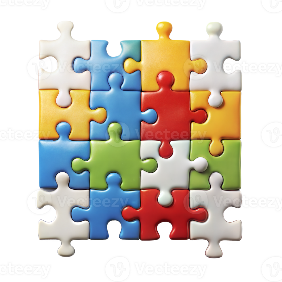 Colorful Jigsaw Puzzle Pieces Interlocking on a Transparent Background png