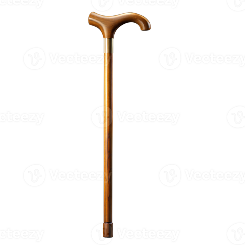 Wooden Cane With Long Handle on Transparent Background png
