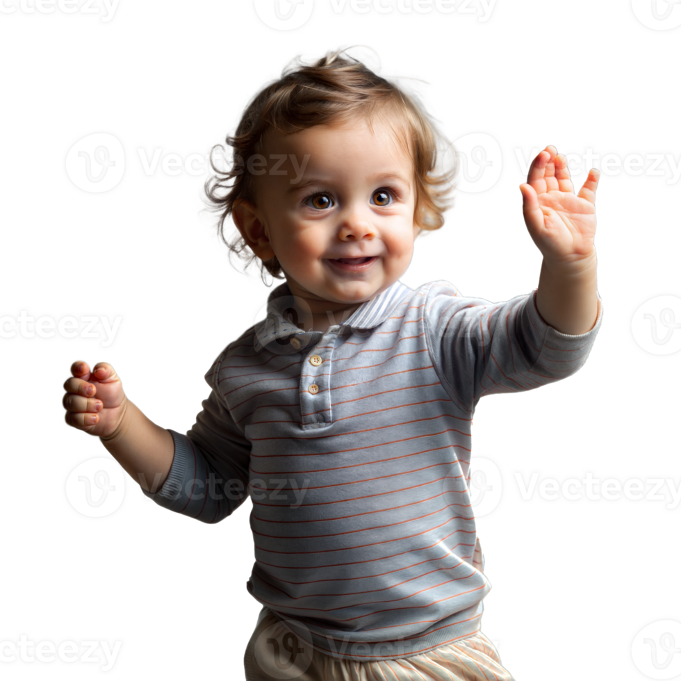 Cheerful Toddler Waving in Studio With Transparent Background, Daytime Portrait png
