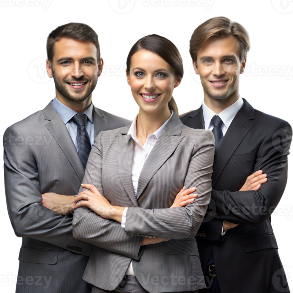 Three Professionals in Business Attire Posing Confidently in a Studio Setting During Daytime png