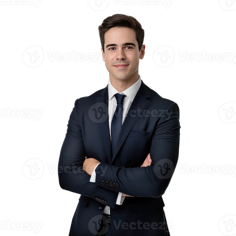 Young handsome businessman in black suit on transparent background png