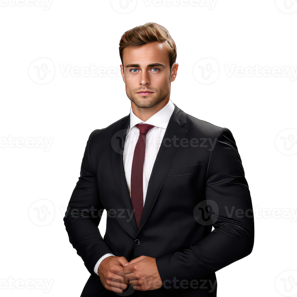 Young handsome businessman in black suit on transparent background png