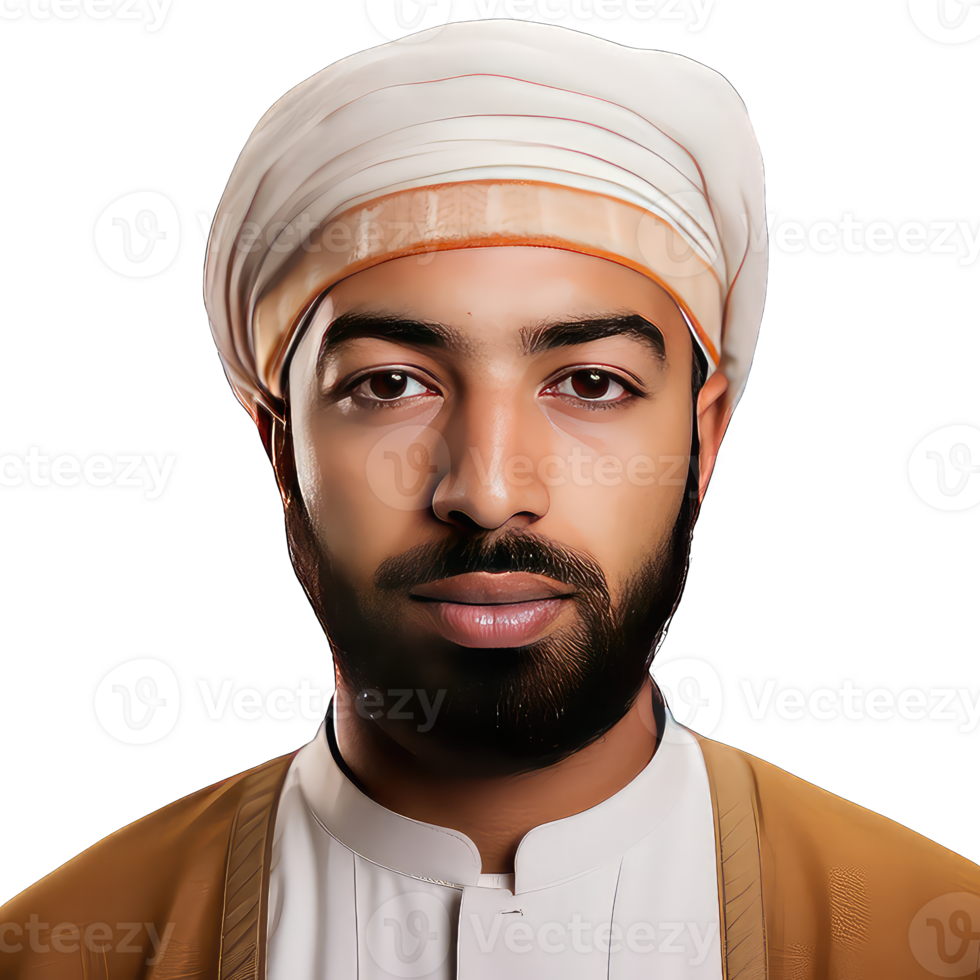 young muslim man in traditional clothes on transparent background png