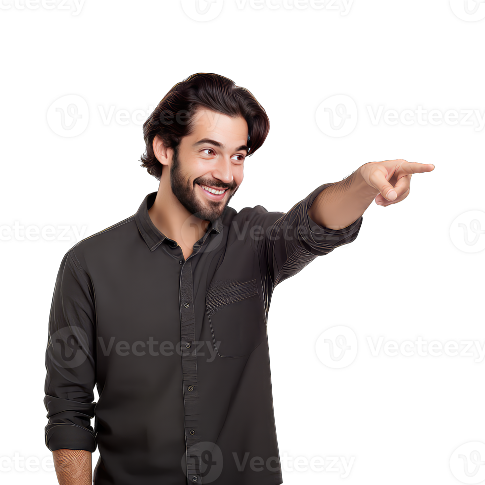 Handsome man pointing to the lateral on transparent background png