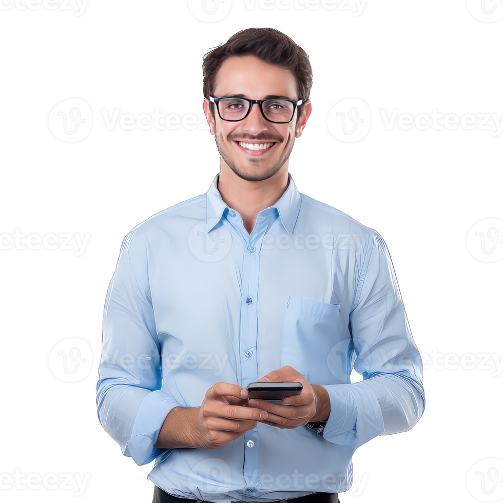 Handsome young man using mobile phone on transparent background png