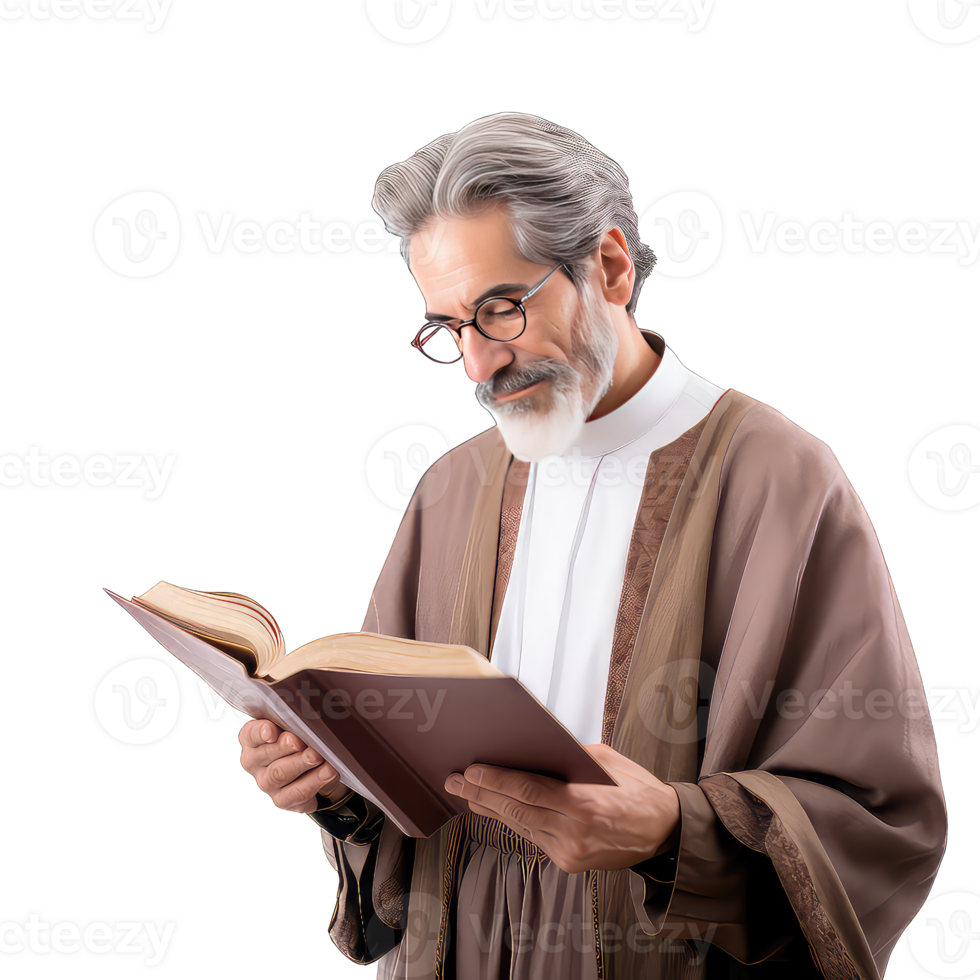 Portrait of a senior man reading a book on transparent background png
