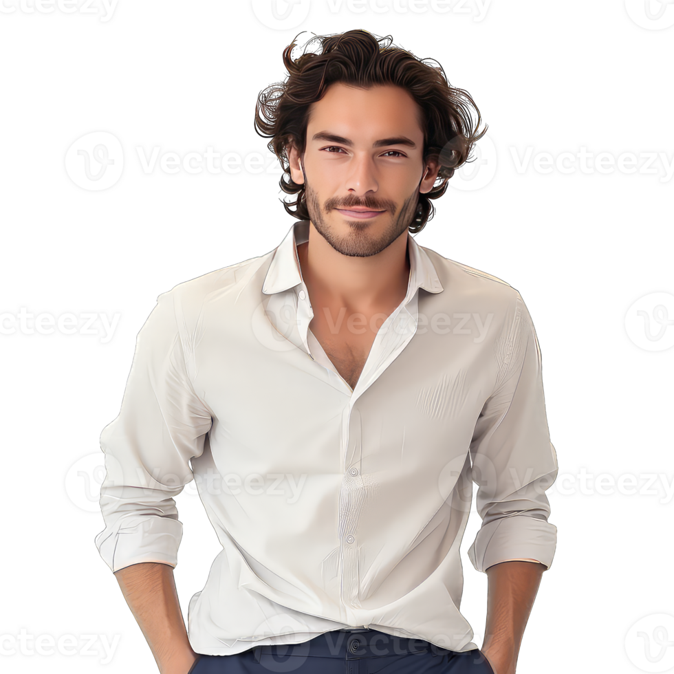Portrait of a handsome young man in white shirt on transparent background png