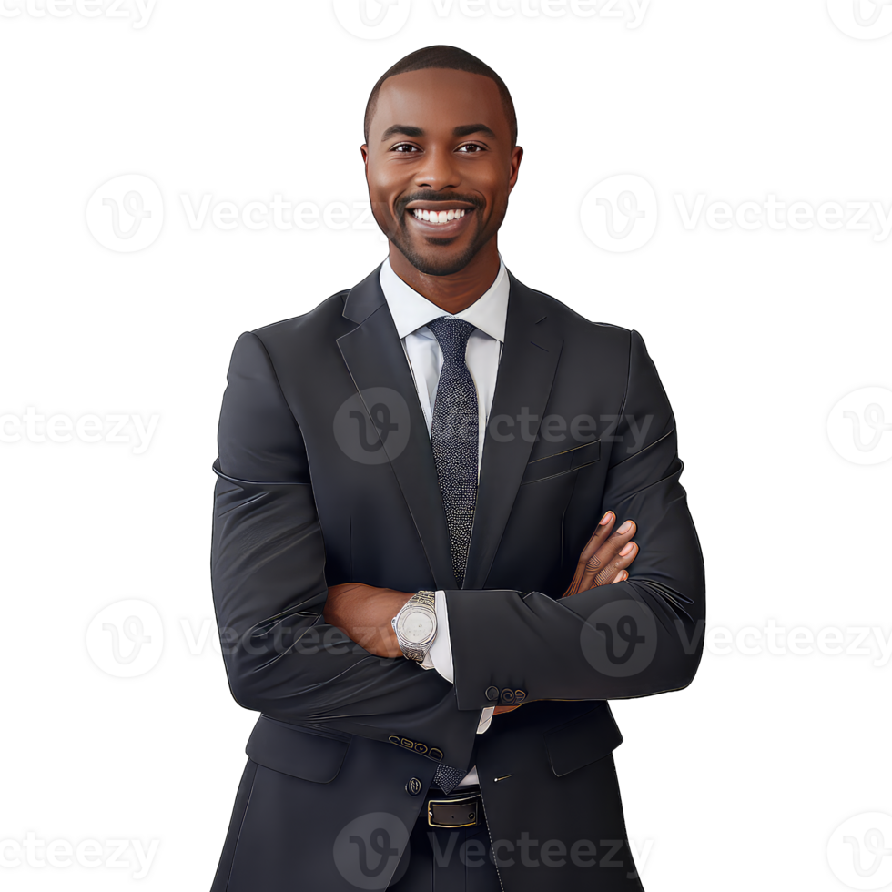 Business, people and office concept - smiling african american businessman in suit png