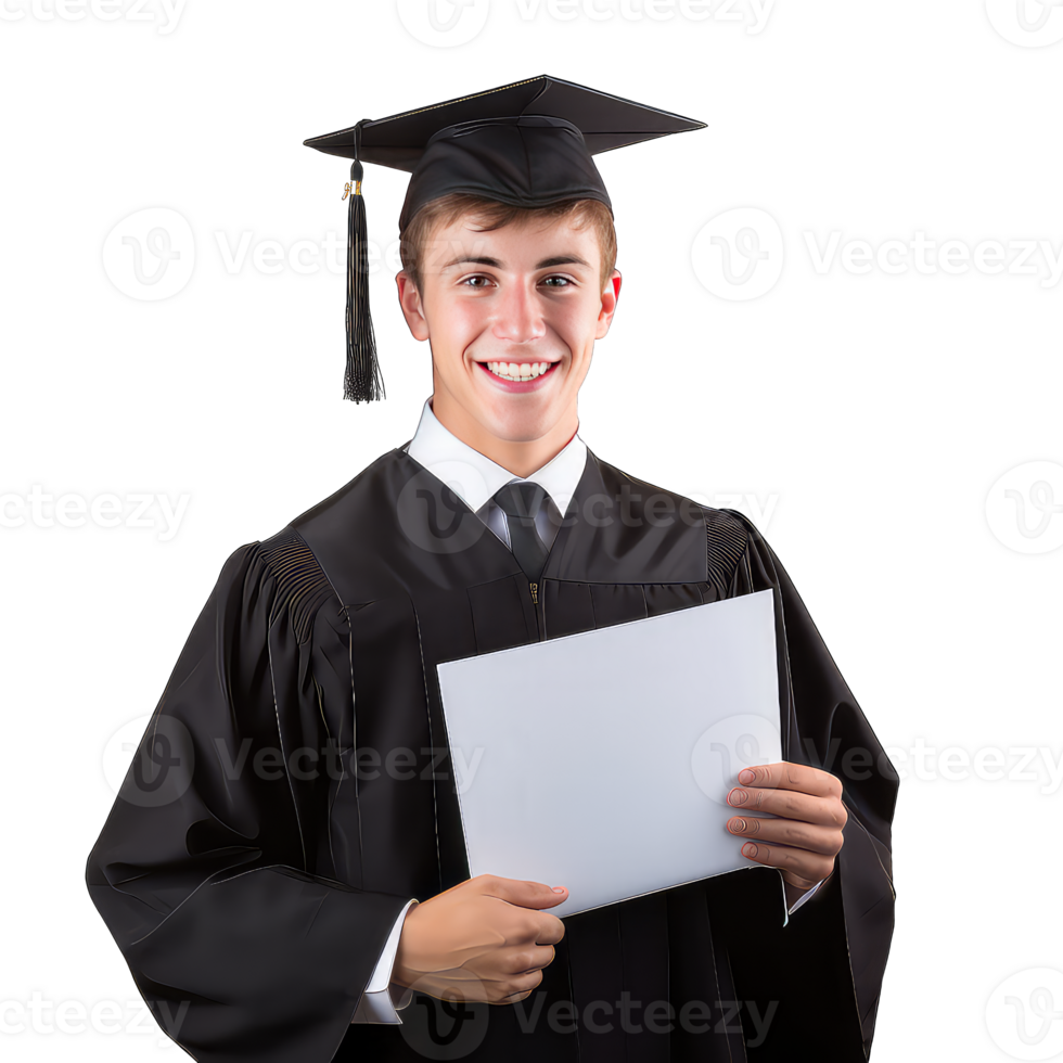 Portrait of a happy graduation student holding a degree png