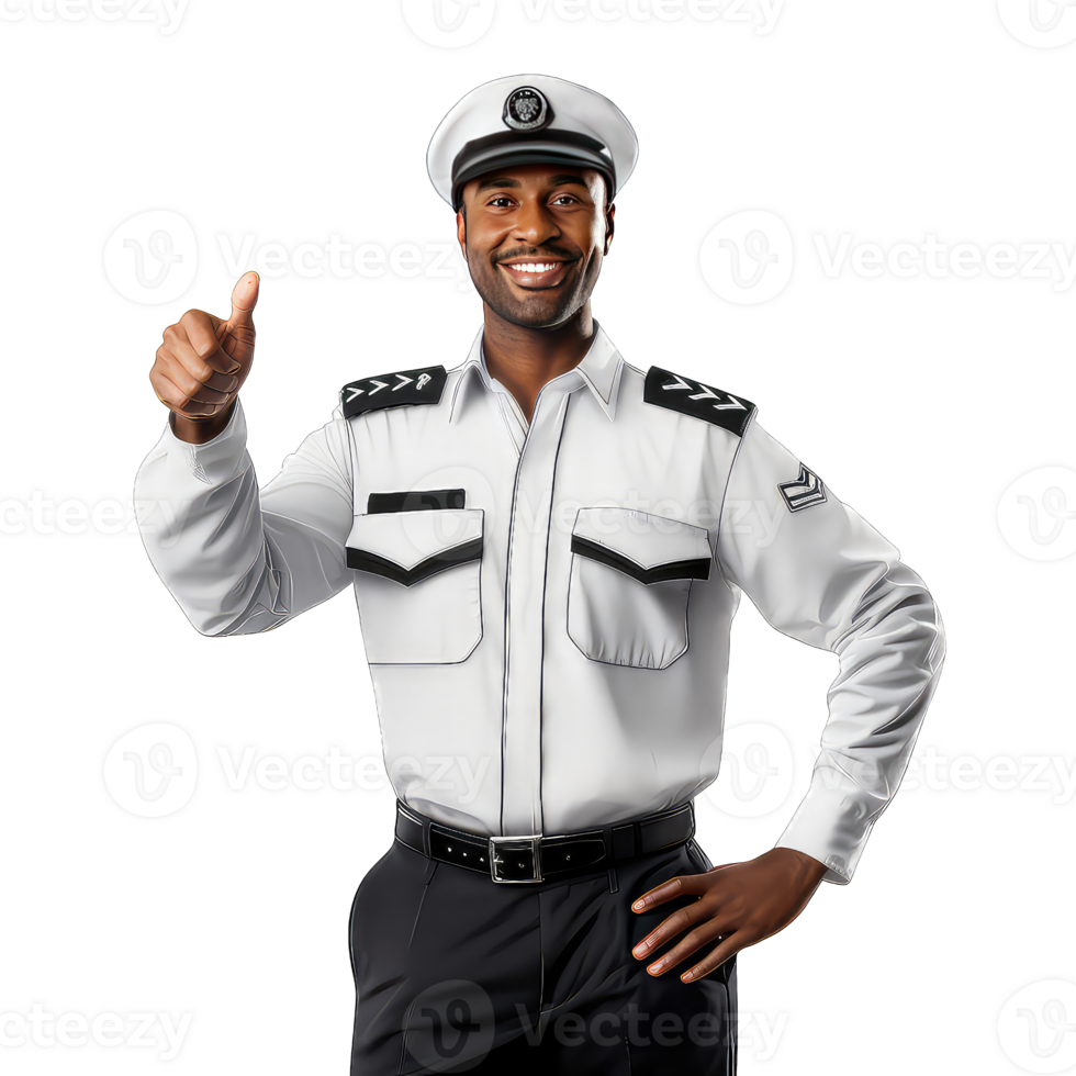 happy african american police officer showing thumbs up on transparent background png