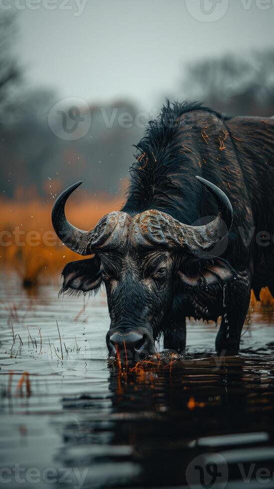 African buffalo standing in water photo